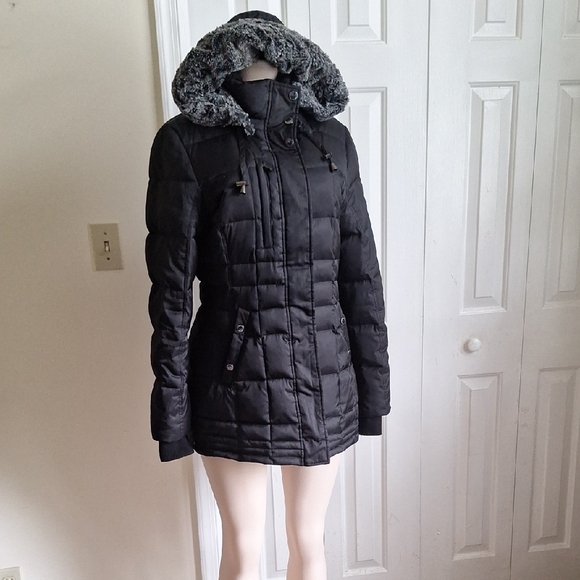 Nautica Women's Black Full Zip Puffer Parka Jacket with Faux Fur Hood Size M - Picture 1 of 13